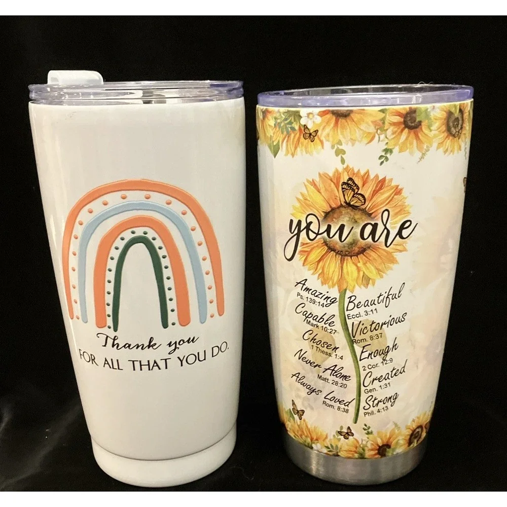 Lot of 2 Inspirational Tumbler Gift Thank You Bible Faith Verses Coffee Water